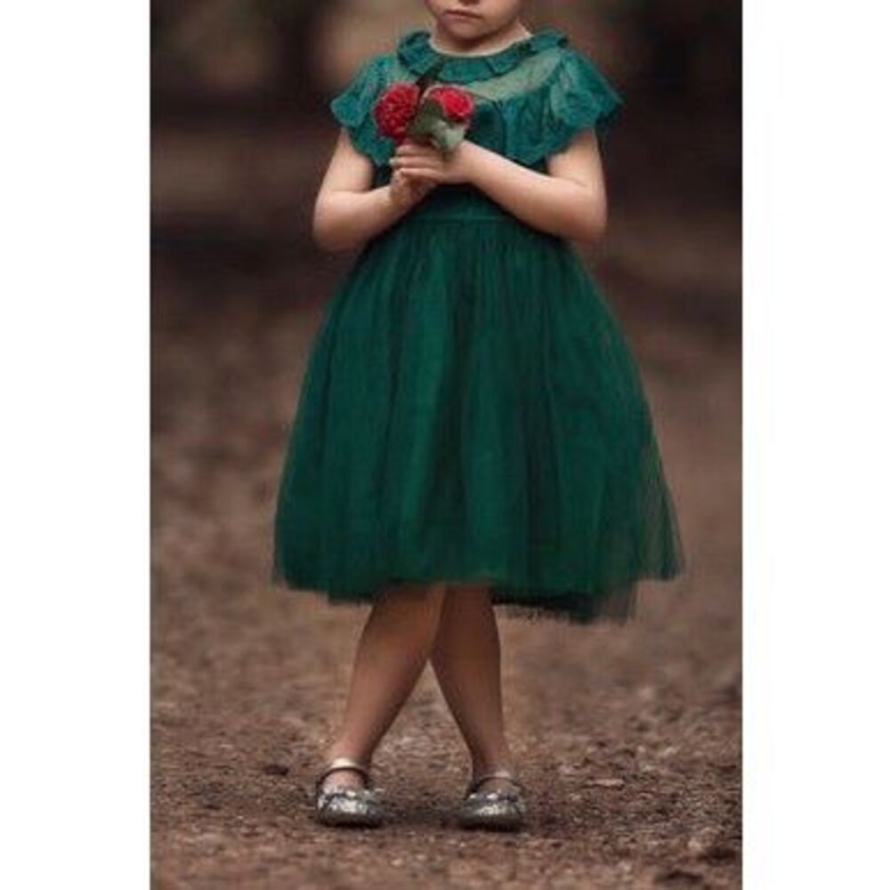 Trish Scully Emerald Green Giovanna Tulle Lace Girls Lined Dress Size 6